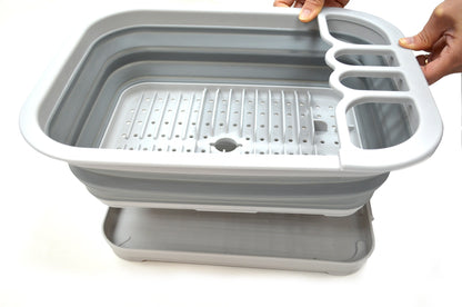 SAMMART 2pcs Kitchen & Outdoor Set : Collapsible Dish Drainer with Drainer Board & Collapsible Plastic Tub (2, Grey)