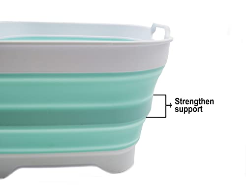 SAMMART 10L (2.64 Gallon) Collapsible Dishpan with Draining Plug - Foldable Washing Basin - Portable Dish Washing Tub - Space Saving Kitchen Storage Tray