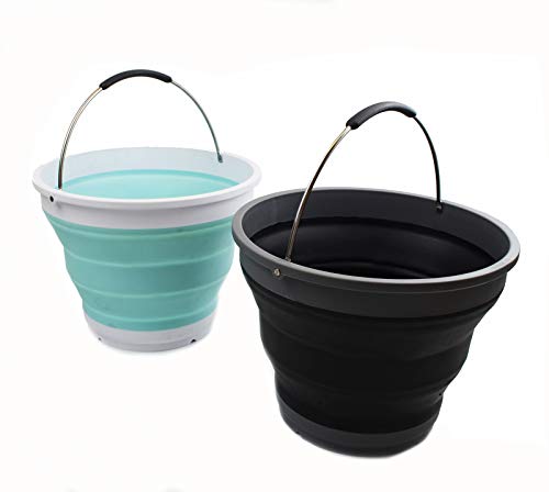 SAMMART 10L (2.64 Gallon) Collapsible Plastic Bucket - Foldable Round Tub - Portable Fishing Water Pail - Space Saving Outdoor Waterpot, 2 Pieces Box Pack