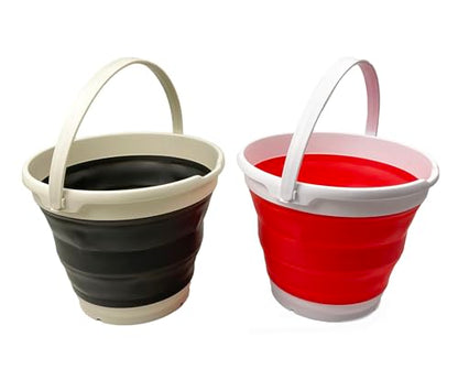 Collapsible Plastic Bucket - Pop up Saving - by SAMMART (Washed Black+Coral Pink (Set of 2), Round, 10L)