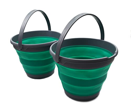 SAMMART 10L (2.6 Gallon) Set of 2 Collapsible Plastic Bucket - Foldable Round Tub - Portable Fishing Water Pail - Space Saving Outdoor Waterpot. Size 31cm Dia