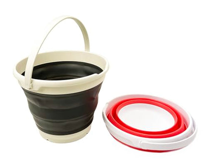 Collapsible Plastic Bucket - Pop up Saving - by SAMMART (Washed Black+Coral Pink (Set of 2), Round, 10L)