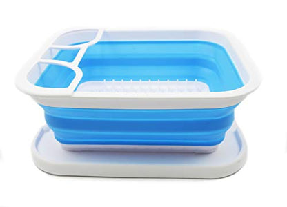 SAMMART Collapsible Dish Drainer with Tray - Foldable Drying Rack Set - Portable Dinnerware Organizer - Space Saving Kitchen Storage Tray