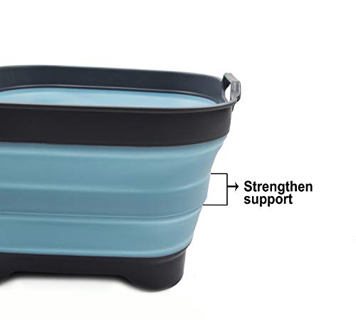 SAMMART 10L (2.64 Gallon) Collapsible Dishpan with Draining Plug - Foldable Washing Basin - Portable Dish Washing Tub - Space Saving Kitchen Storage Tray