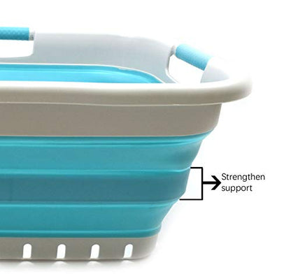 SAMMART 41L (10.8 gallon) Set of 2 Collapsible 3 Handled Plastic Laundry Basket-Foldable Pop Up Storage Container/Organizer-Portable Washing Tub-Space Saving Hamper/Basket