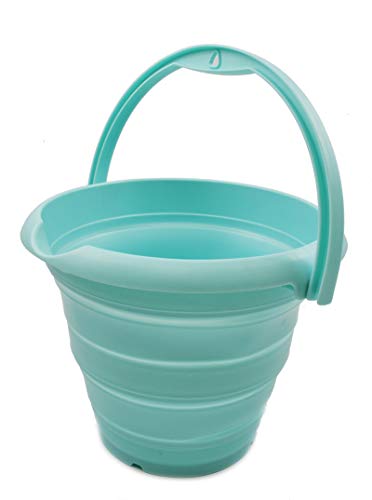 SAMMART 5L (1.32 Gallon) Collapsible Plastic Bucket - Foldable Round Tub - Portable Fishing Water Pail - Space Saving Outdoor Waterpot (5L Round, Lake Green)