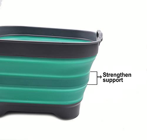 SAMMART 10L (2.64 Gallon) Collapsible Dishpan with Draining Plug - Foldable Washing Basin - Portable Dish Washing Tub - Space Saving Kitchen Storage Tray