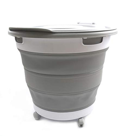 SAMMART 66L(17.4 Gallon) Collapsible Plastic Garbage Bin with Wheels & Removable Lid-Foldable Pop Up Container-Portable Washing Tub-Space Saving,Water Capacity 56L(14.8 Gallon)