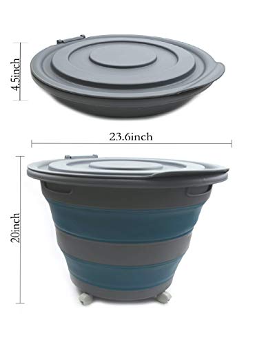 SAMMART 66L(17.4 Gallon) Collapsible Plastic Garbage Bin with Wheels & Removable Lid-Foldable Pop Up Container-Portable Washing Tub-Space Saving,Water Capacity 56L(14.8 Gallon)