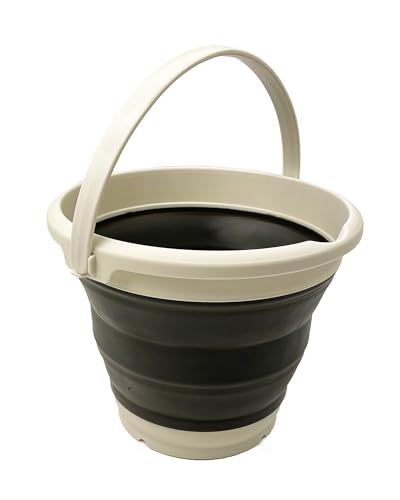 Collapsible Plastic Bucket - Pop up Saving - by SAMMART (Grey/Washed Black, Round, 5.5L)