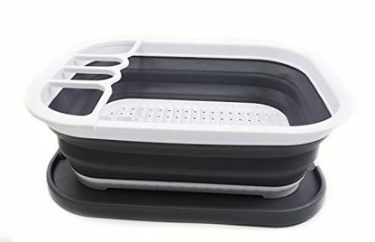 SAMMART Collapsible Dish Drainer with Tray - Foldable Drying Rack Set - Portable Dinnerware Organizer - Space Saving Kitchen Storage Tray