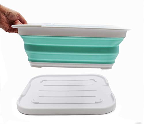 SAMMART Collapsible Dish Drainer with Tray - Foldable Drying Rack Set - Portable Dinnerware Organizer - Space Saving Kitchen Storage Tray