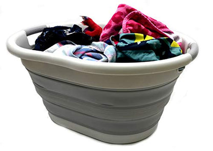 SAMMART 36L (9.5 gallon) Collapsible Plastic Laundry Basket - Oval Tub/Basket - Foldable Storage Container/Organizer - Portable Washing Tub - Space Saving Laundry Hamper, Water Capacity: 28L (7.4 gallon)