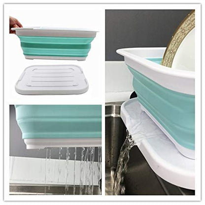 SAMMART Collapsible Dish Drainer with Tray - Foldable Drying Rack Set - Portable Dinnerware Organizer - Space Saving Kitchen Storage Tray