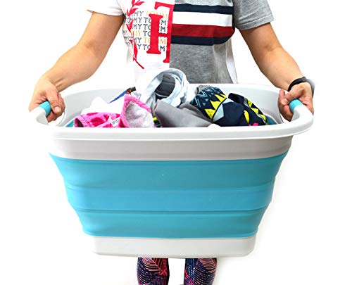 SAMMART 37L (9.77 Gallon) Collapsible Plastic Laundry Basket - Foldable Pop Up Storage Container/Organizer - Portable Washing Tub - Space Saving Hamper/Basket