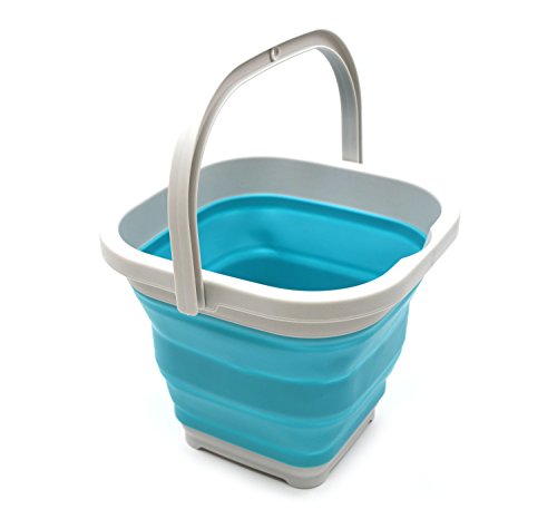 SAMMART 5L (1.3 Gallon) Square Collapsible Plastic Bucket - Foldable Square Tub - Portable Fishing Water Pail - Space Saving Outdoor Waterpot