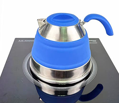 Collapsible 1.5L (4 Gallons) Silicone Kettle - Camping Waterpot, Travel Kettle, Foldable Kettles for Boiling Water. Small Portable Silicone Tea Kettle, Outdoor Camp Pot