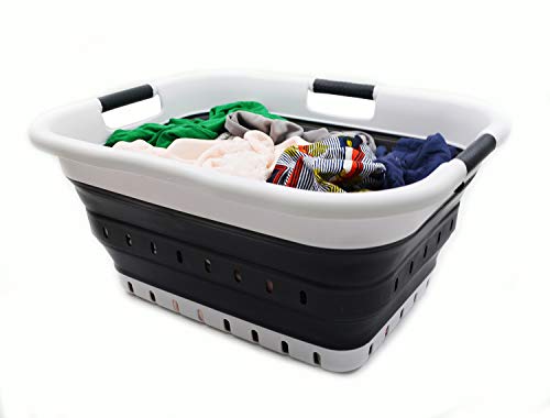 SAMMART 41L (10.8 gallon) Set of 2 Collapsible 3 Handled Plastic Laundry Basket-Foldable Pop Up Storage Container/Organizer-Portable Washing Tub-Space Saving Hamper/Basket