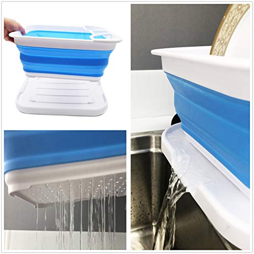 SAMMART Collapsible Dish Drainer with Tray - Foldable Drying Rack Set - Portable Dinnerware Organizer - Space Saving Kitchen Storage Tray