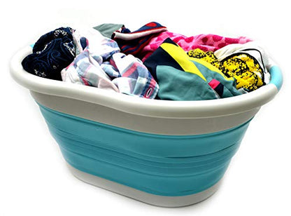 SAMMART 36L (9.5 gallon) Collapsible Plastic Laundry Basket - Oval Tub/Basket - Foldable Storage Container/Organizer - Portable Washing Tub - Space Saving Laundry Hamper, Water Capacity: 28L (7.4 gallon)