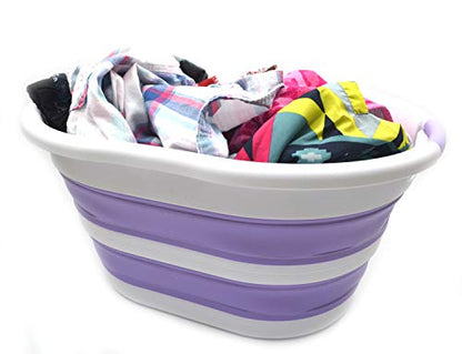 SAMMART 36L (9.5 gallon) Collapsible Plastic Laundry Basket - Oval Tub/Basket - Foldable Storage Container/Organizer - Portable Washing Tub - Space Saving Laundry Hamper, Water Capacity: 28L (7.4 gallon)