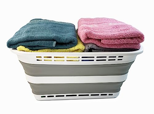 Collpasible Laundry Basket (42L Collapsible Laundry Basket with Holes (White/Grey))