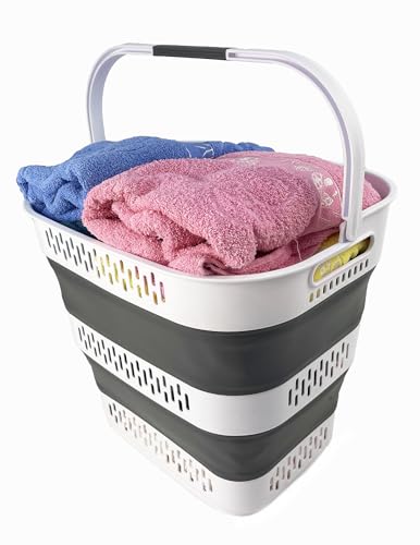 SAMMART 40L (10.5 Gallon) Collapsible Plastic Laundry Basket with Handles - Foldable Pop Up Storage Container/Organizer - Portable Laundry Hamper - Space Saving