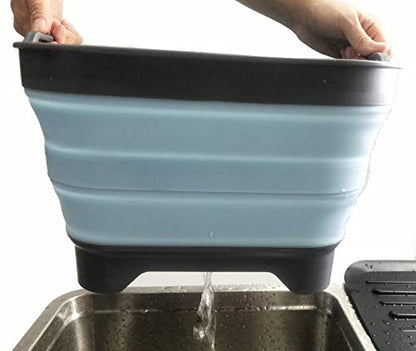 SAMMART 10L (2.64 Gallon) Collapsible Dishpan with Draining Plug - Foldable Washing Basin - Portable Dish Washing Tub - Space Saving Kitchen Storage Tray