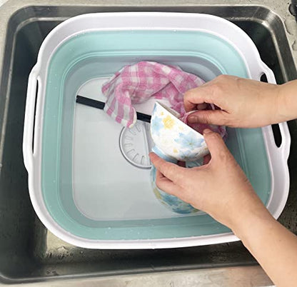 SAMMART 10L (2.64 Gallon) Collapsible Dishpan with Draining Plug - Foldable Washing Basin - Portable Dish Washing Tub - Space Saving Kitchen Storage Tray