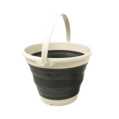 Collapsible Plastic Bucket - Pop up Saving - by SAMMART (Grey/Washed Black, Round, 10L)