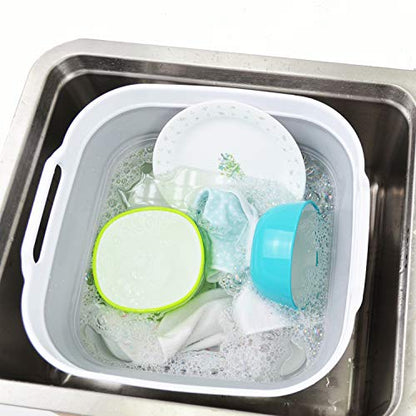 SAMMART 10L (2.64 Gallon) Collapsible Dishpan with Draining Plug - Foldable Washing Basin - Portable Dish Washing Tub - Space Saving Kitchen Storage Tray