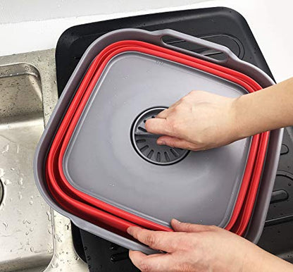 SAMMART 10L (2.64 Gallon) Collapsible Dishpan with Draining Plug - Foldable Washing Basin - Portable Dish Washing Tub - Space Saving Kitchen Storage Tray