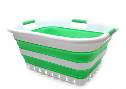 SAMMART 41L (10.8 gallon) Set of 2 Collapsible 3 Handled Plastic Laundry Basket-Foldable Pop Up Storage Container/Organizer-Portable Washing Tub-Space Saving Hamper/Basket