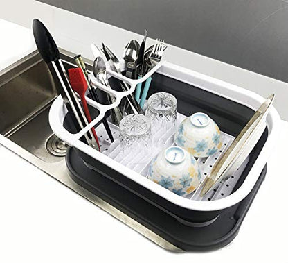 SAMMART Collapsible Dish Drainer with Tray - Foldable Drying Rack Set - Portable Dinnerware Organizer - Space Saving Kitchen Storage Tray