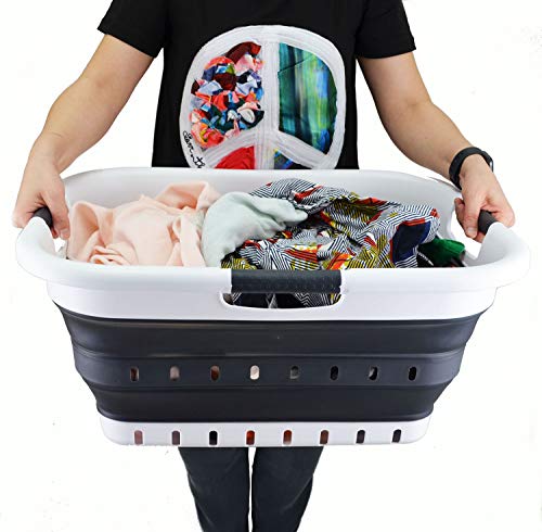 SAMMART 41L (10.8 gallon) Set of 2 Collapsible 3 Handled Plastic Laundry Basket-Foldable Pop Up Storage Container/Organizer-Portable Washing Tub-Space Saving Hamper/Basket