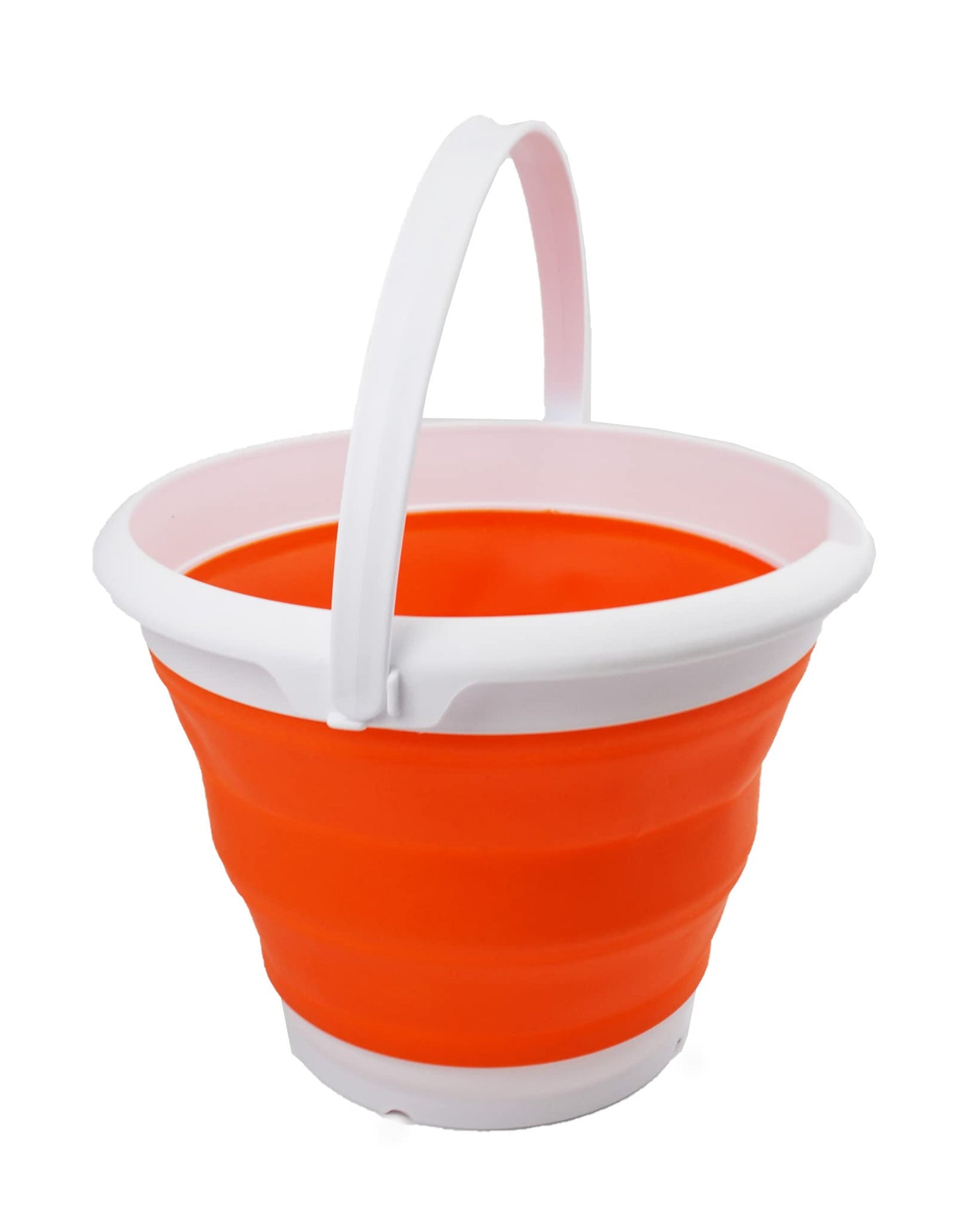 SAMMART Collapsible Plastic Bucket - Foldable Tub - Portable Fishing Water Pail - Space Saving Outdoor Waterpot (White/Carrot, 8.5L Round)