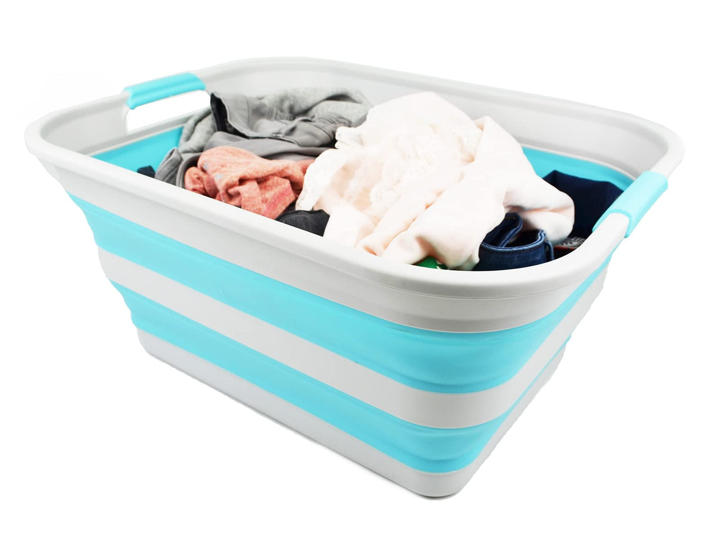 SAMMART Collapsible Plastic Laundry Basket - Foldable Pop Up Storage Container/Organizer - Portable Washing Tub - Space Saving Hamper/Basket