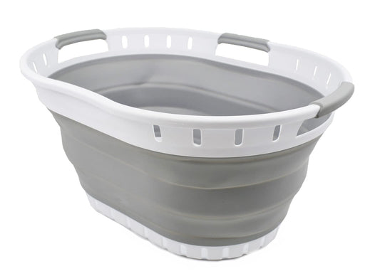 Collpasible Laundry Basket (25L Collapsible Laundry Basket with Holes (White/Grey)