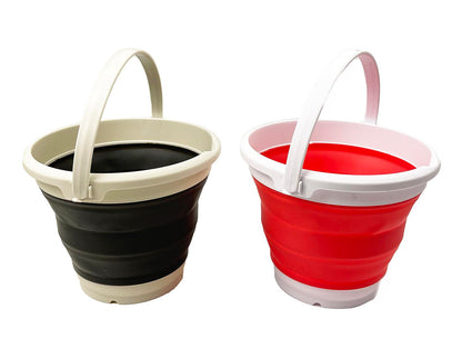 Collapsible Plastic Bucket - Pop up Saving - by SAMMART (Washed Black+Coral Pink (Set of 2), Round, 5.5L)