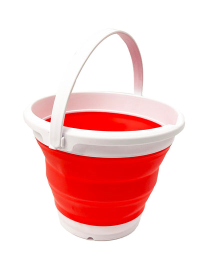 Collapsible Plastic Bucket - Pop up Saving - by SAMMART (White/Coral Pink, Round, 5.5L)