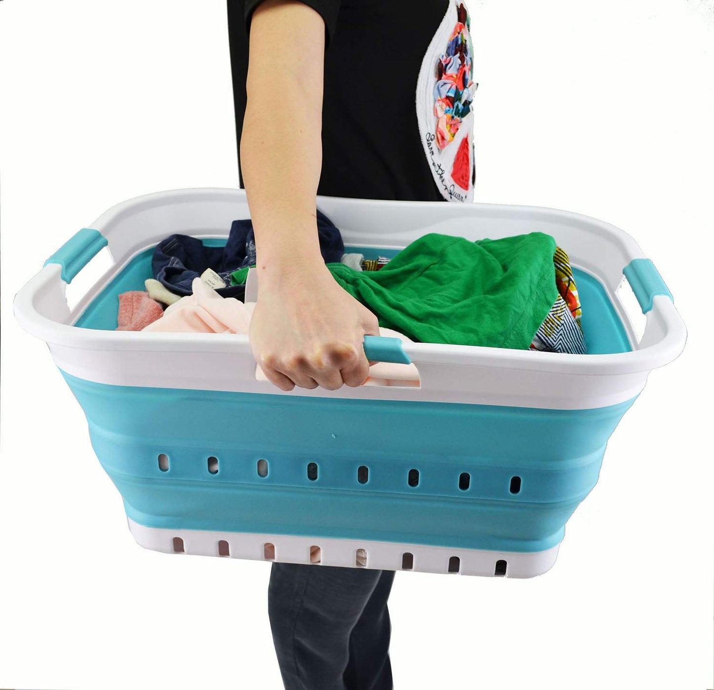 SAMMART 42L (11 gallon) Collapsible Plastic Laundry Basket - Foldable Pop Up Storage Container/Organizer - Space Saving Hamper/Basket