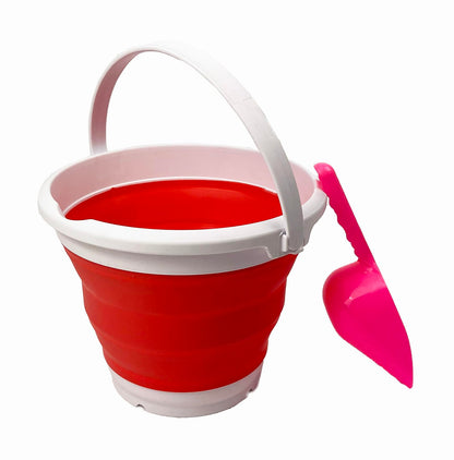 Collapsible Plastic Bucket - Pop up Saving - by SAMMART (White/Coral Pink, Round, 5.5L)