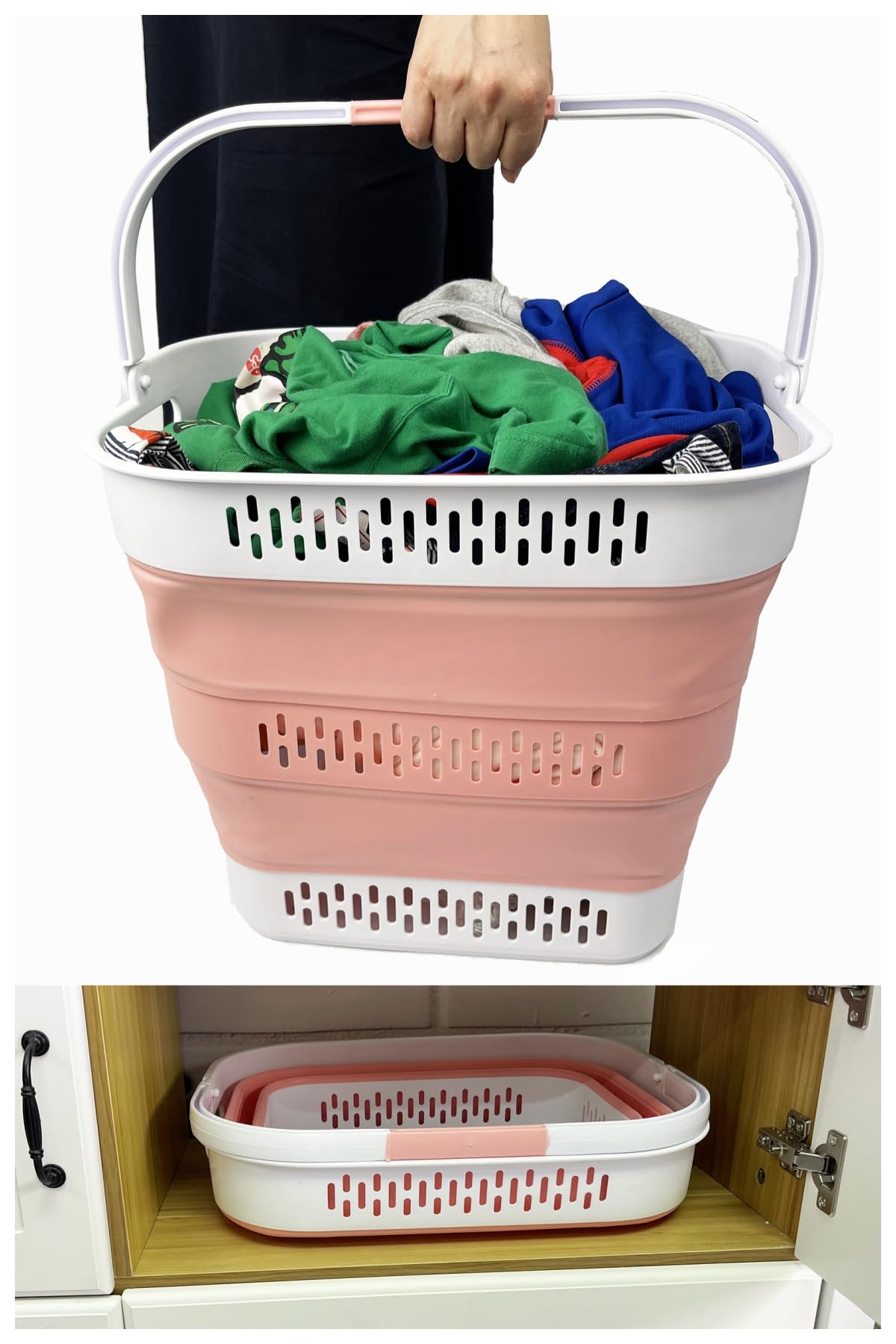 SAMMART 40L (10.5 Gallon) Collapsible Plastic Laundry Basket with Handles - Foldable Pop Up Storage Container/Organizer - Portable Laundry Hamper - Space Saving