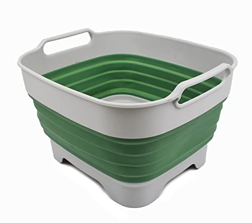 SAMMART 9L (2.37 Gallon) Collapsible Dishpan with Draining Plug- Foldable Washing Basin- Portable Dish Washing Tub - Space Saving, Water Capacity:7.5L(2 Gallon)