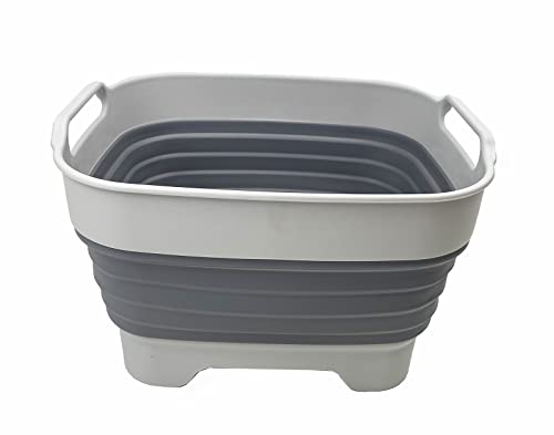 SAMMART 7.5L (2 Gallons) Collapsible Dishpan with Draining Plug - Foldable Washing Basin - Portable Dish Washing Tub - Space Saving Kitchen Storage Tub