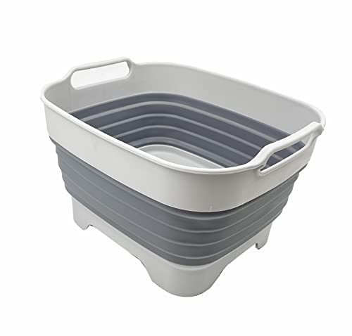 SAMMART 7.5L (2 Gallons) Collapsible Dishpan with Draining Plug - Foldable Washing Basin - Portable Dish Washing Tub - Space Saving Kitchen Storage Tub