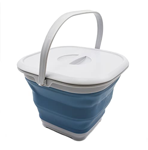 SAMMART 8.5L (2.2 Gallon) Collapsible Square Handy Bucket with Lid/Foldable SquareWater Pail with Lid/Portable Tub with Handle and Lid. Size 31x31cm