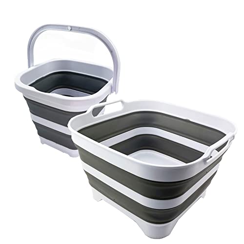 SAMMART 2 pcs. Camping Set : Collapsible Bucket + Portable Dishpan with Draining Plug