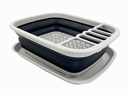 SAMMART 8L (2.11Gallons) Collapsible Dish Drainer with Drainer Board - Foldable Drying Rack Set - Portable Dinnerware Organizer - Space Saving Kitchen Storage Tray