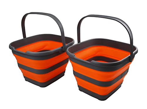 SAMMART Set of 2-10L (2.6 Gallon) Collapsible Plastic Rectangular Bucket - Portable Fishing Bucket - Foldable Tub with Handle - Pop up Saving